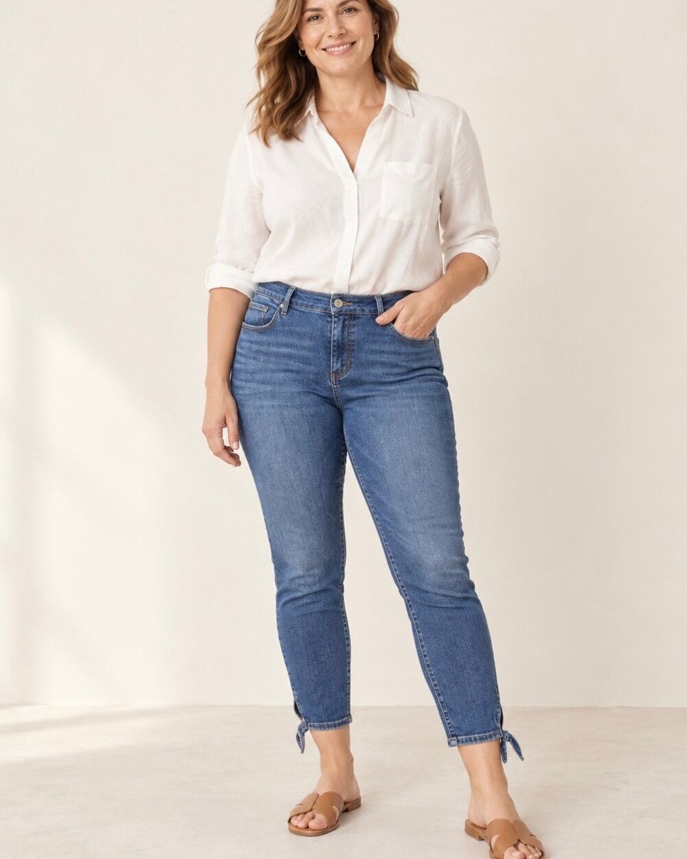 LOFT Modern Skinny Crop Jeans Medium Wash Tie Hem Ankle Size 32